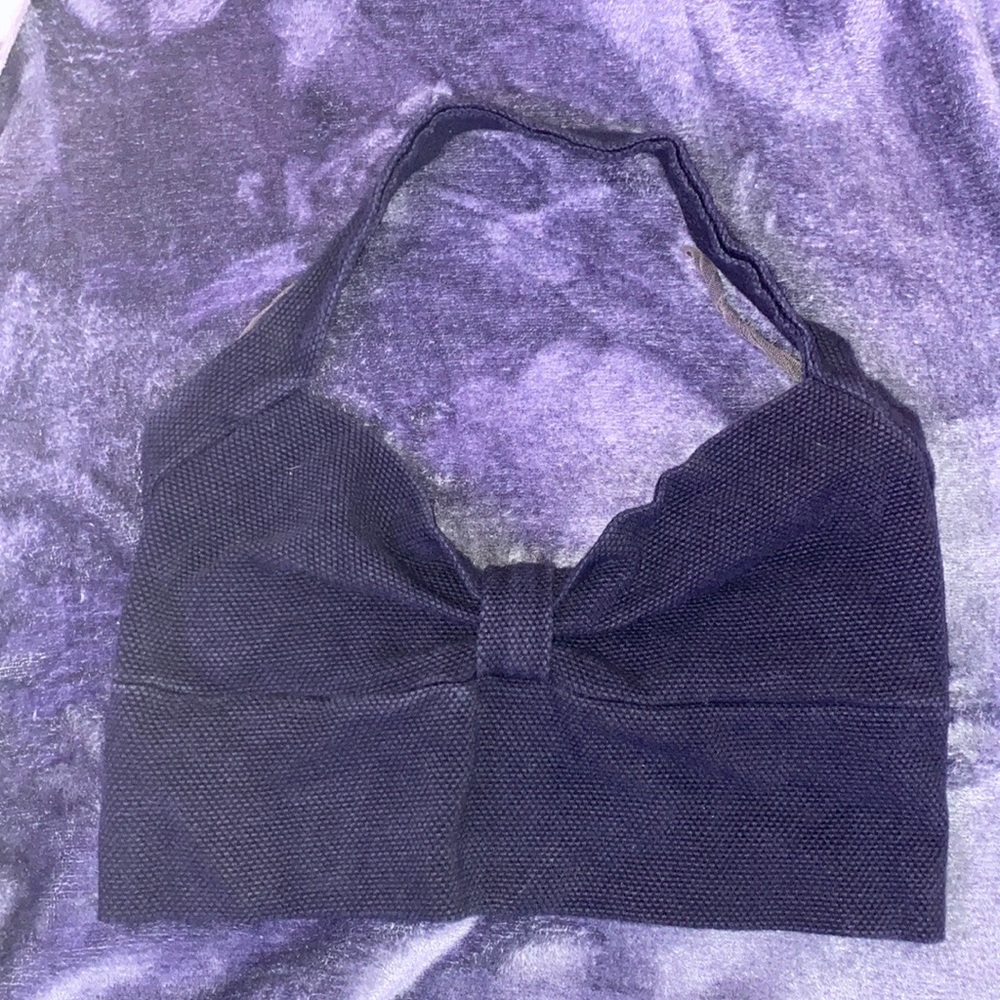 mgr halter crop top, size medium, navy blue